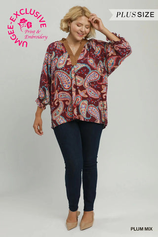 The Sydney Paisley Print Embroidered Boho Blouse