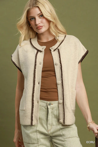 The Briar Button Down Cardigan Sweater with Contrast Stitch