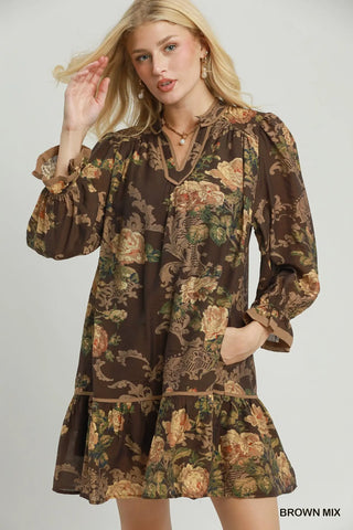 The Sadie Floral Print Ruffle Hem Shift Dress