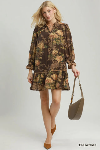 The Sadie Floral Print Ruffle Hem Shift Dress