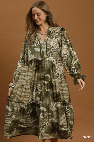The Sienna Mixed Abstract Print Tiered Maxi Dress