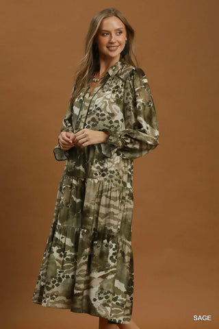 The Sienna Mixed Abstract Print Tiered Maxi Dress