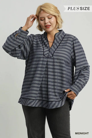 The Blakely V-Neck Plaid Blouse with Balloon Sleeve