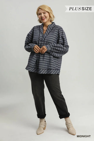 The Blakely V-Neck Plaid Blouse with Balloon Sleeve