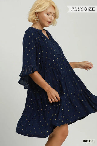 The Beth Metallic Dot Tiered Ruffle Sleeve Dress
