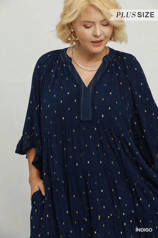 The Beth Metallic Dot Tiered Ruffle Sleeve Dress