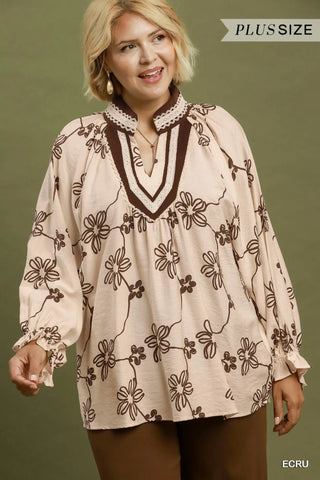 The Shelby Floral Print Contrast Lace Trim Blouse