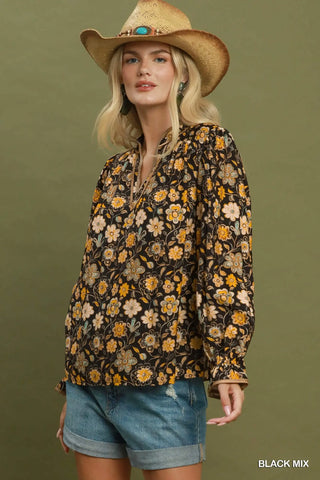 The Betsy Mix Floral Print Split Neck Blouse