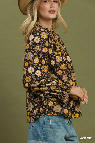 The Betsy Mix Floral Print Split Neck Blouse