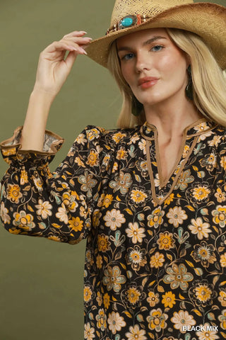 The Betsy Mix Floral Print Split Neck Blouse