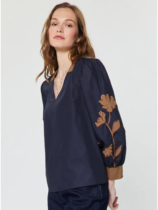 The Adeline Floral Contrast Embroidered Long Sleeve Blouse
