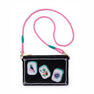 Leila Mahjong Beaded Clutch with Strap