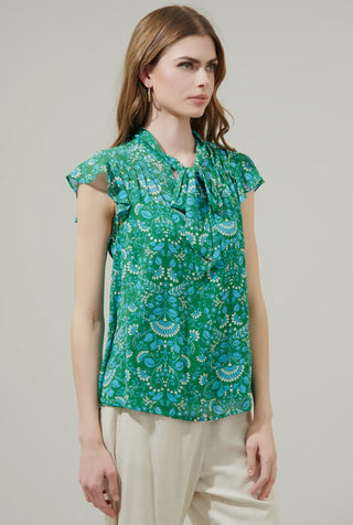 Rainier Paisley Cassius Tie Neck Blouse
