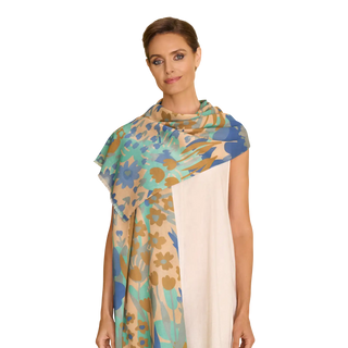 Cotton Scarf - Springtime Floral-Denim