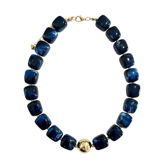 Massey Chunky Beaded Necklace - Navy