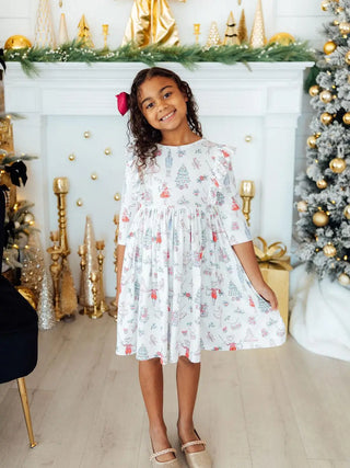 Clara's Christmas 3/4 Sleeve Ruffle Twirl Dress