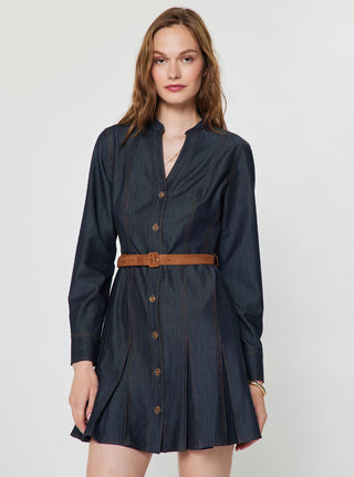 The Ashley Dark Denim Belted Mini Shirt Dress