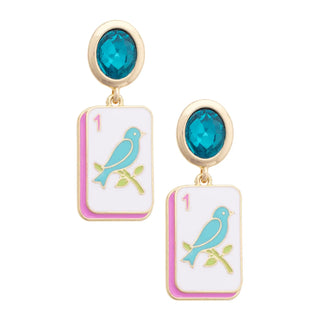 Bird Bam Rhinestone Drop Earrings in Aqua