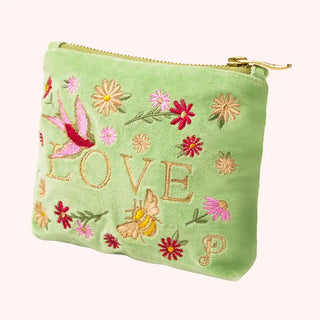 Velvet Mini Pouch - Love in A Meadow - Mint