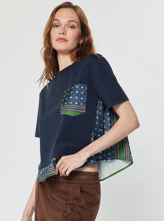 The Alyssa Cropped Mixed Media Scarf Print Back T-Shirt