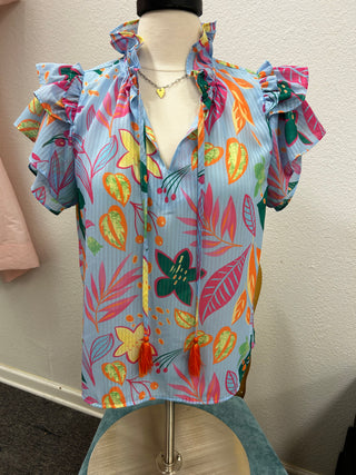 Flutter Sleeve Flower Print Top