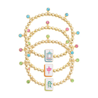 Mahjong Lucky Charms Ball Bead Bracelet Set of 3 in Gold