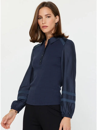 The May Mixed Media Polo Knit Top