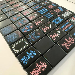 Black Mahjong Tiles - Neon Shadow American Mahjong Tile Set (166 Tiles)