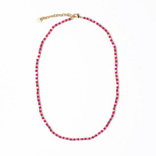Maren Crystal Necklace with Alternating Brass and Hot Pink Beads