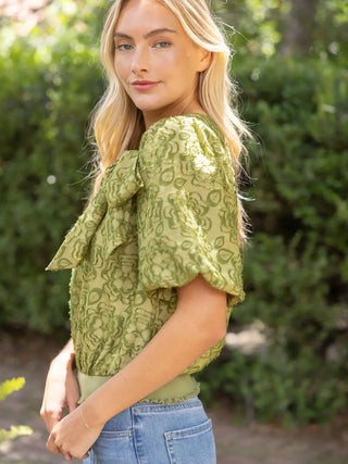 The Abigail Large Front Bow Detail Burn Out Floral Top