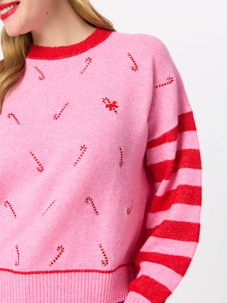 Candy Cane Relaxed Sweater in Pink