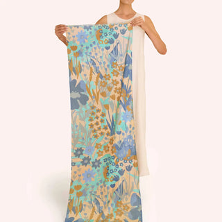 Cotton Scarf - Springtime Floral-Denim