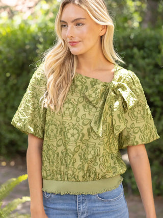 The Abigail Large Front Bow Detail Burn Out Floral Top