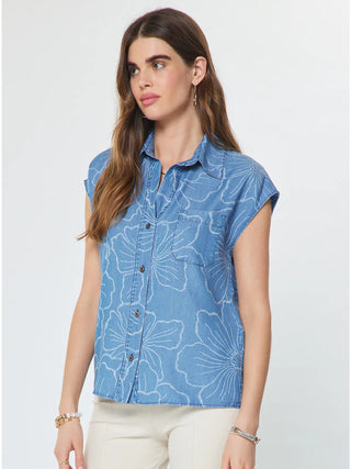 The Jessica Cap-Sleeve Button Down Blouse