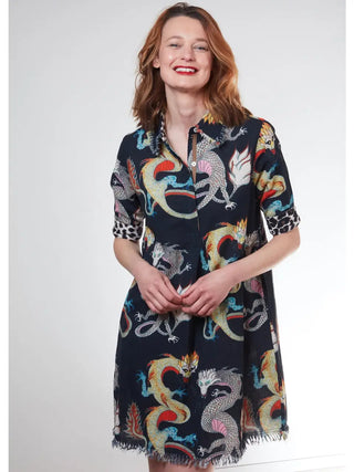 Chatham Dress Black Dragons Print