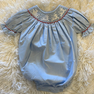 Blue Santa Sleigh Smocked Bubble