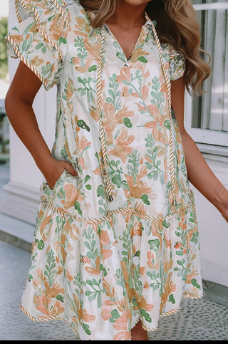 Peach and Green Floral Dress