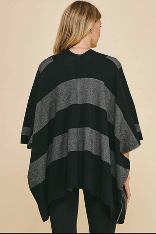 Stripe Poncho Cardigan - Black