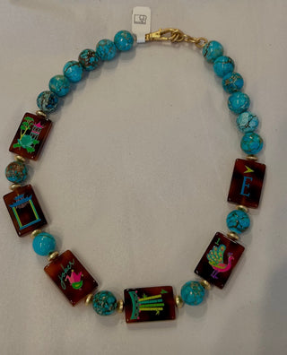 Turquoise and Tile Necklace in Tortoiseshell