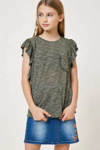 Heathered Ruffle Pocket T-Shirt