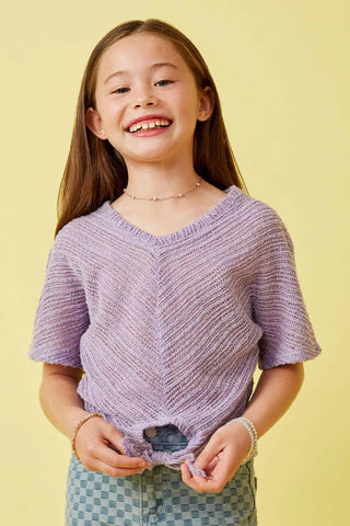 Textured Ribbed Tie Front V Neck Top