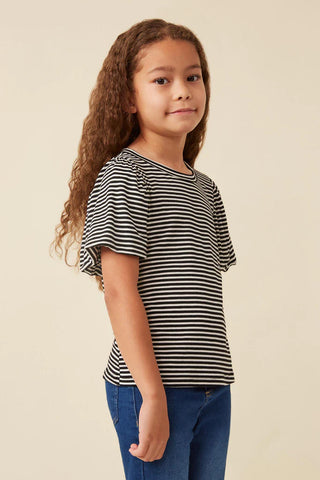 Striped Puff Sleeve Knit T Shirt