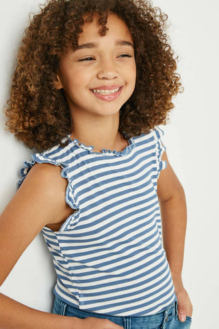 Striped Ruffle Neck Tank
