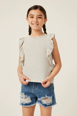 Ribbed Stripe Ruffled Tank
