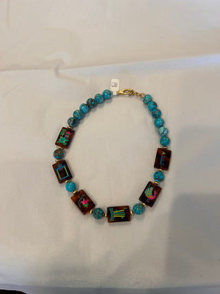Turquoise and Tile Necklace in Tortoiseshell