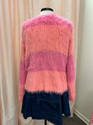 Layla Pink Fuzzy Colorblock Cardigan