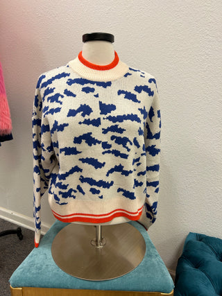Royal and Orange Mock Neck Sweater
