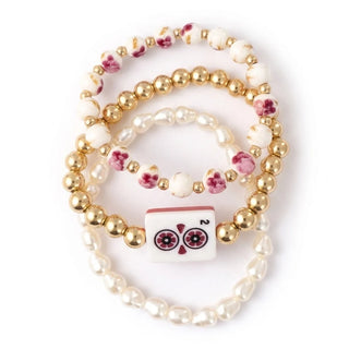 Mahjong Stretch Bracelet Stack - 3 Piece Beaded Set - Lucky Pink
