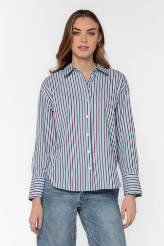 Pemberly Blue Stripe Cotton Poplin Shirt