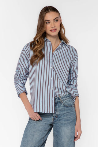 Pemberly Blue Stripe Cotton Poplin Shirt